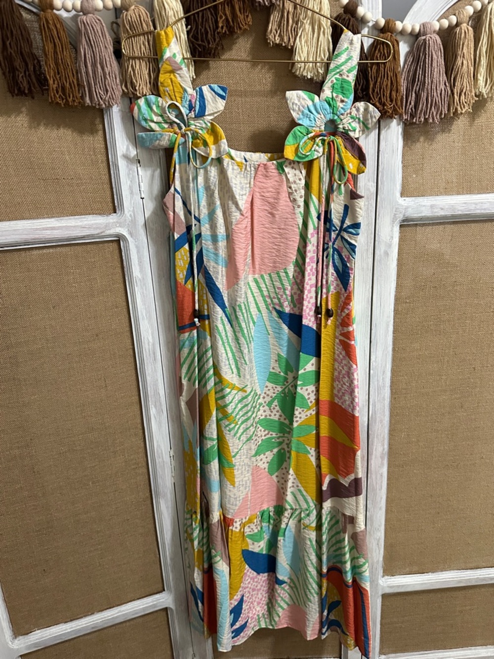 Multicolor Tropical Print Tie-Strap Sundress